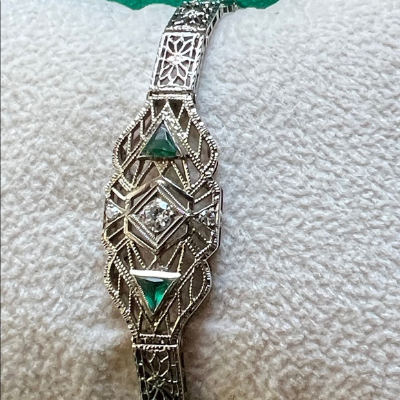 Jewelry - Vintage 14k white gold with diamond and emeralds